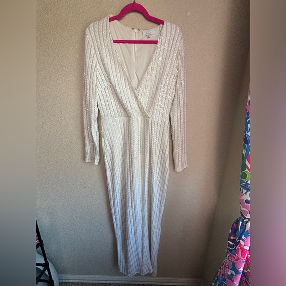 Lulus White Sequin Love Lasts Forever Sequin Wrap Style Maxi Dress XL - Picture 7 of 12